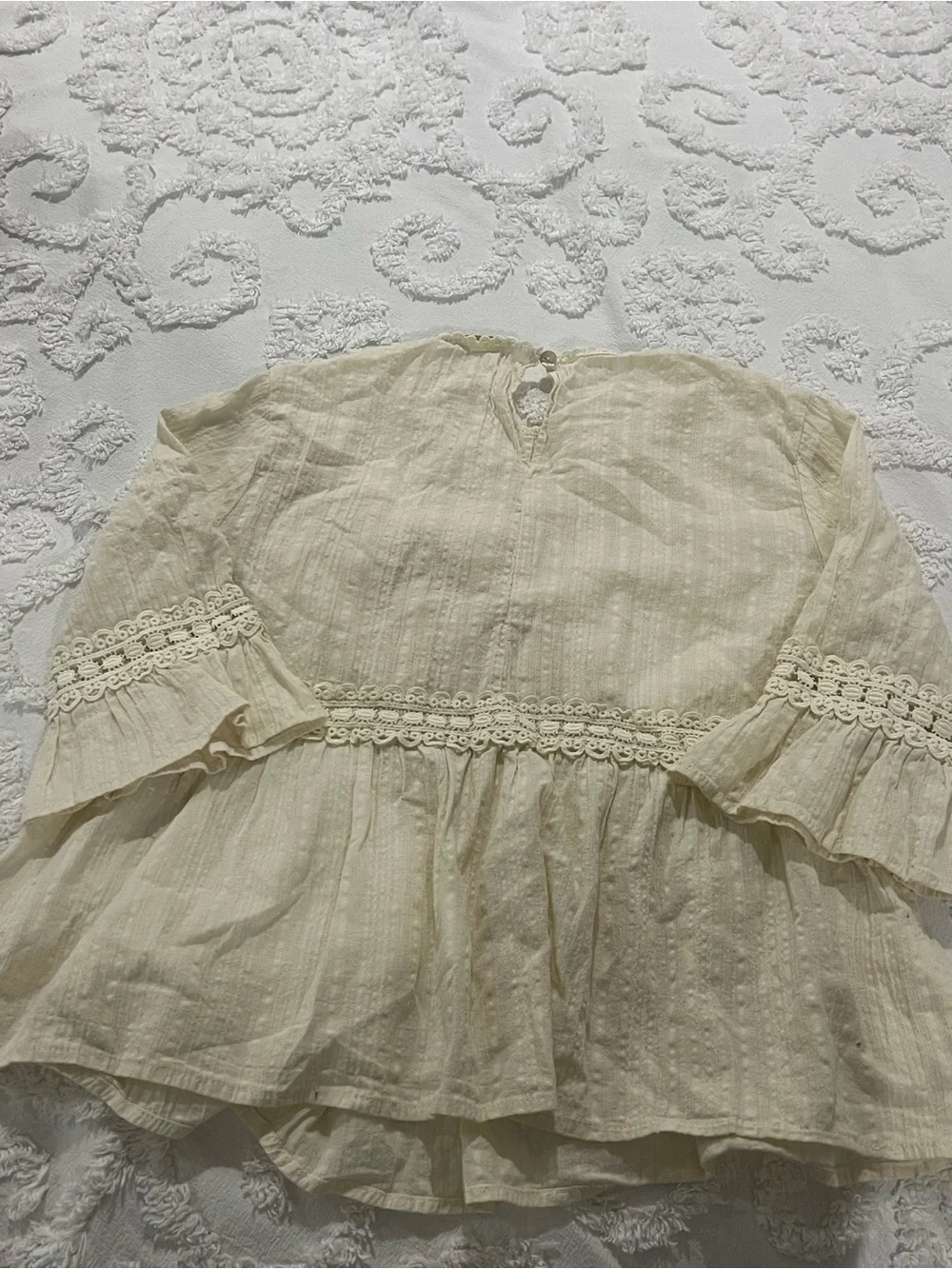 Chelsie & Violet Girls' Cream Long-Sleeve Lace Trim Peasant Top